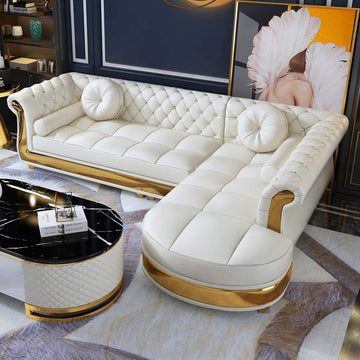 116.1" Modern L-Shape White Sectional Sofa Loveseat with Chaise-Furniture,Living Room Furniture,Sectionals